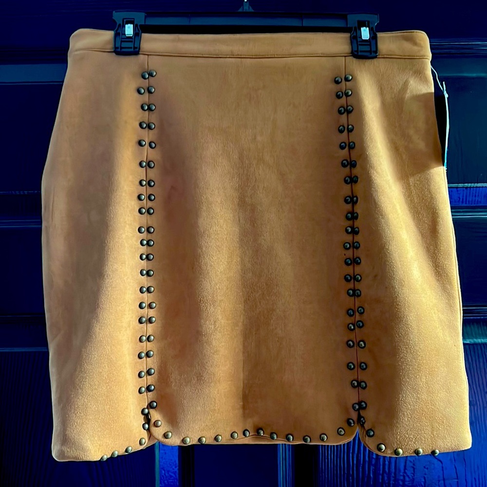 Studded suede skirt.